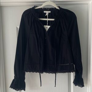 Black Lace Trim Blouse